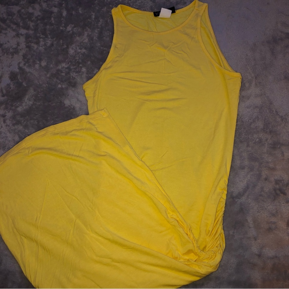 Venus Yellow tight stretchy tight summer long dress